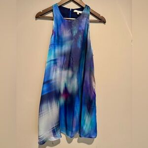 Lavender Brown Sleeveless Silk Blue Purple Swirl  Dress Size XS